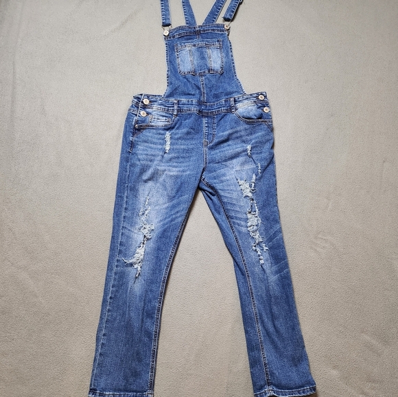 Women's Overalls Distressed Jeans Sz 13 Eighty Two Denim - Picture 13 of 15
